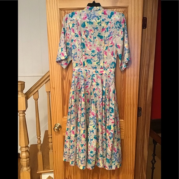 VINTAGE ESPRIT DRESS sz M - 80’s 90’s WATERCOLOR PRINT - Picture 2 of 12